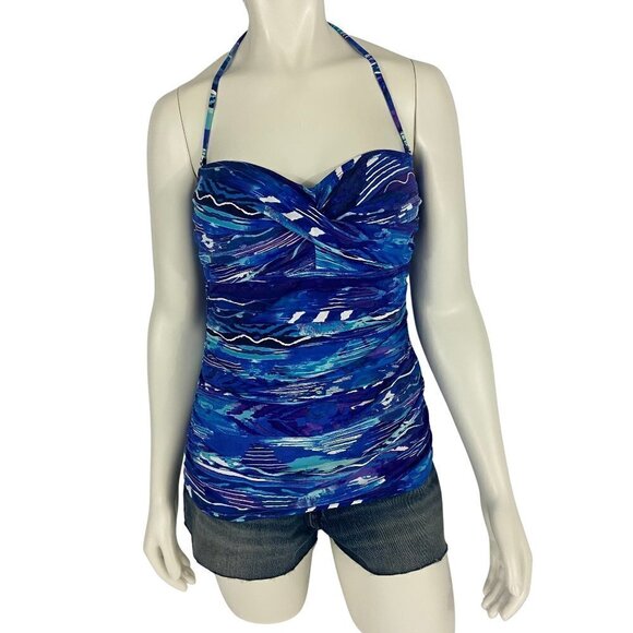 Ralph Lauren Women's Blue Calypso Bandeau Tankini Swimsuit Top Size 12 NWT - Picture 1 of 9